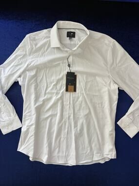 Marc Asher New York Men Long Sleeve Solid White Dress Shirt - Size XL